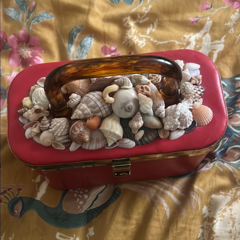 Red Seashell Handbag with Tortoise Handle